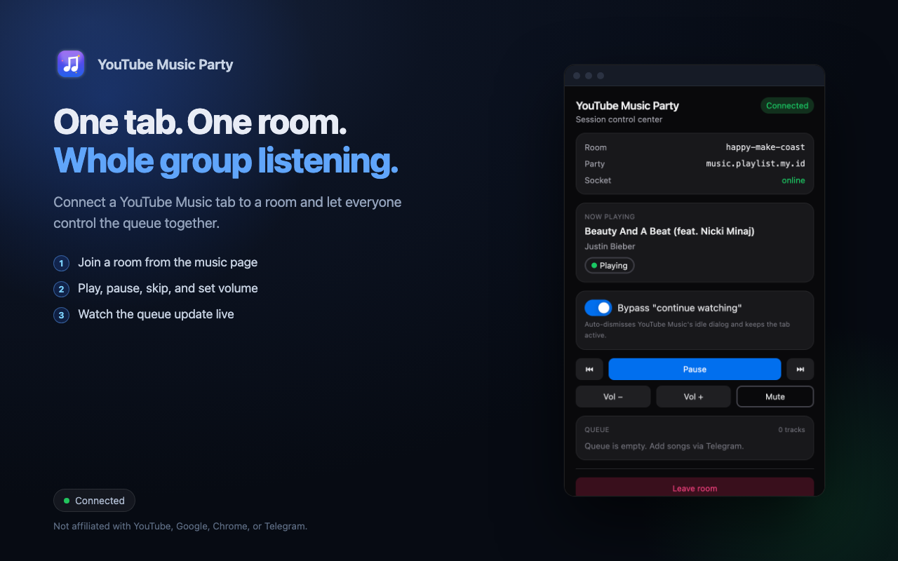 Extension popup while a track is playing